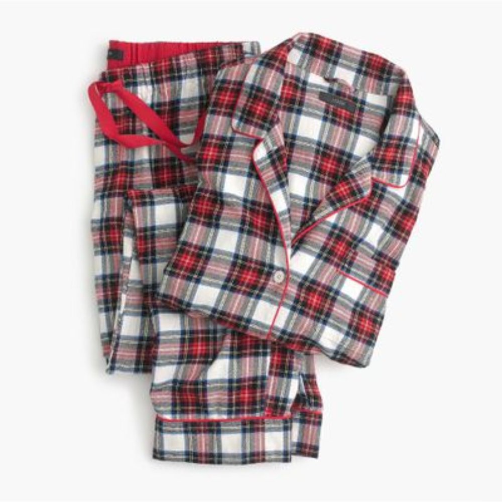 J.Crew Flannel Pajama Set In White-out Plaid in Red